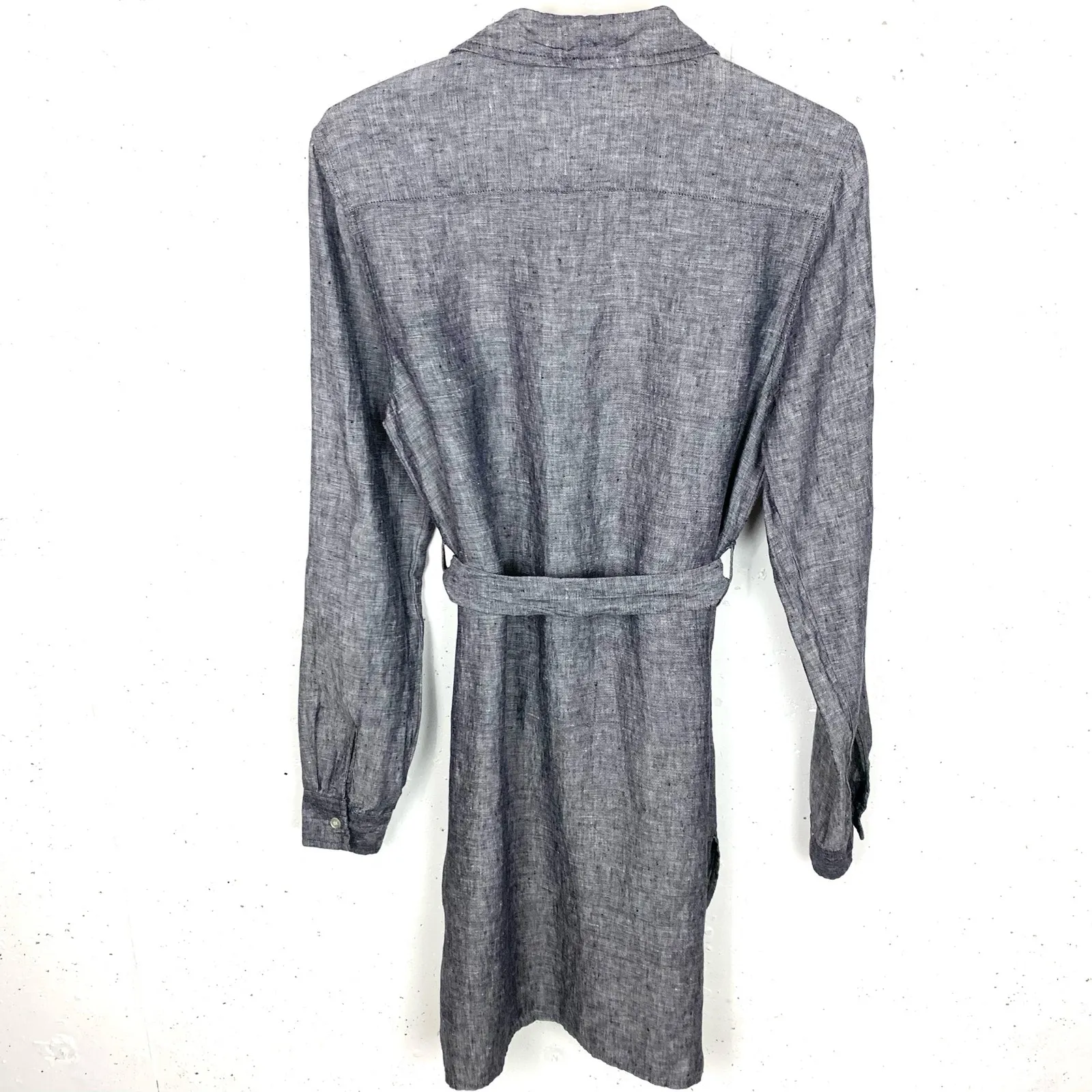 Neiman Marcus Womens Linen Shirtdress Roll Tab Sleeves Blue Mini Size Small - Image 2