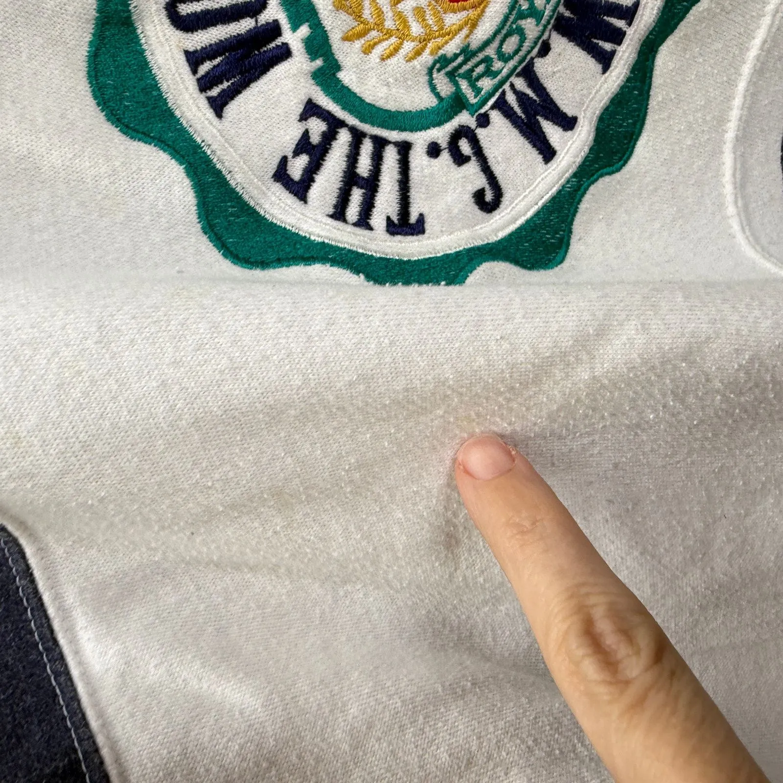 Vintage 90s Navy White Striped Pullover Fleece Royal Club Embroidered Logo L Size L - Image 6