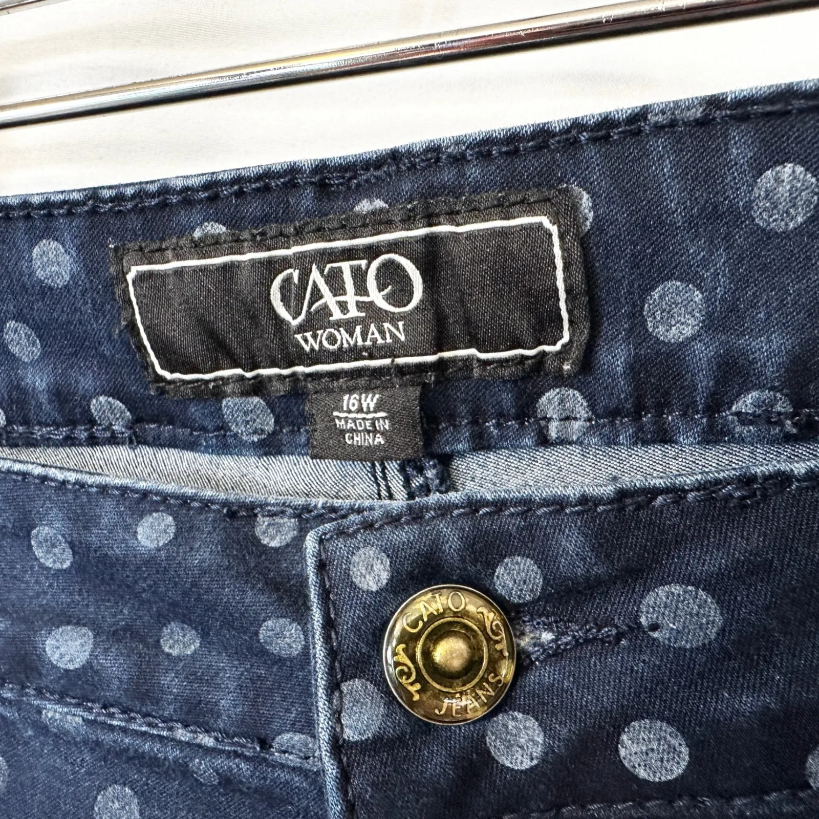 Cato Plus Size 16 Jeans Cropped Ankle Blue Polka Dot Preppy Casual Soft Girl 939 - Image 7