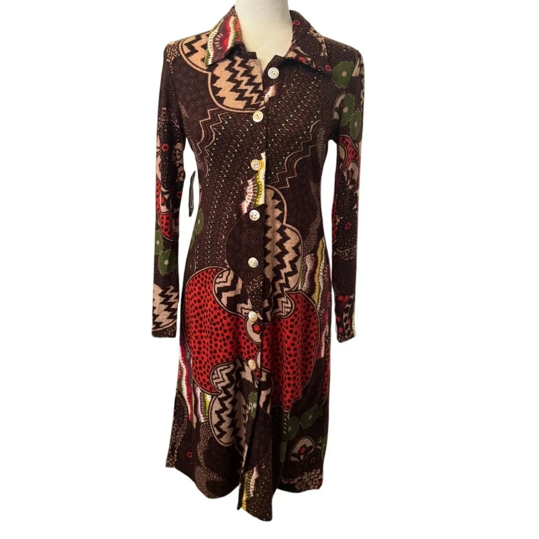 "I Am" Alberto Makali Abstract Print Knit Shirt Dress | Size 6 | NWT-Boho Chic - Image 2