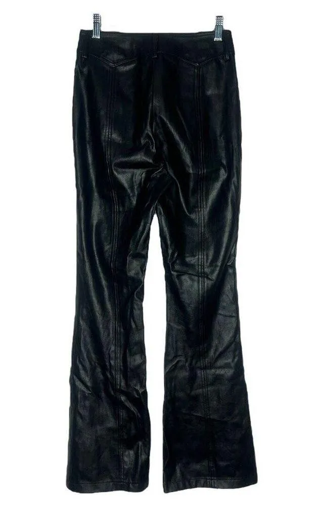 Topshop Pants Women 4 Black Vegan Leather Slit Hems Faux Leather Flare Edgy Rock - Image 2