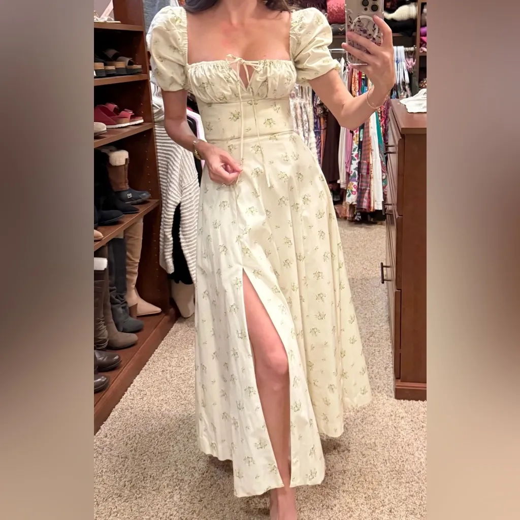 House of CB Tallulah Ivory Floral Puff Sleeve Midi Dress XL - Image 4