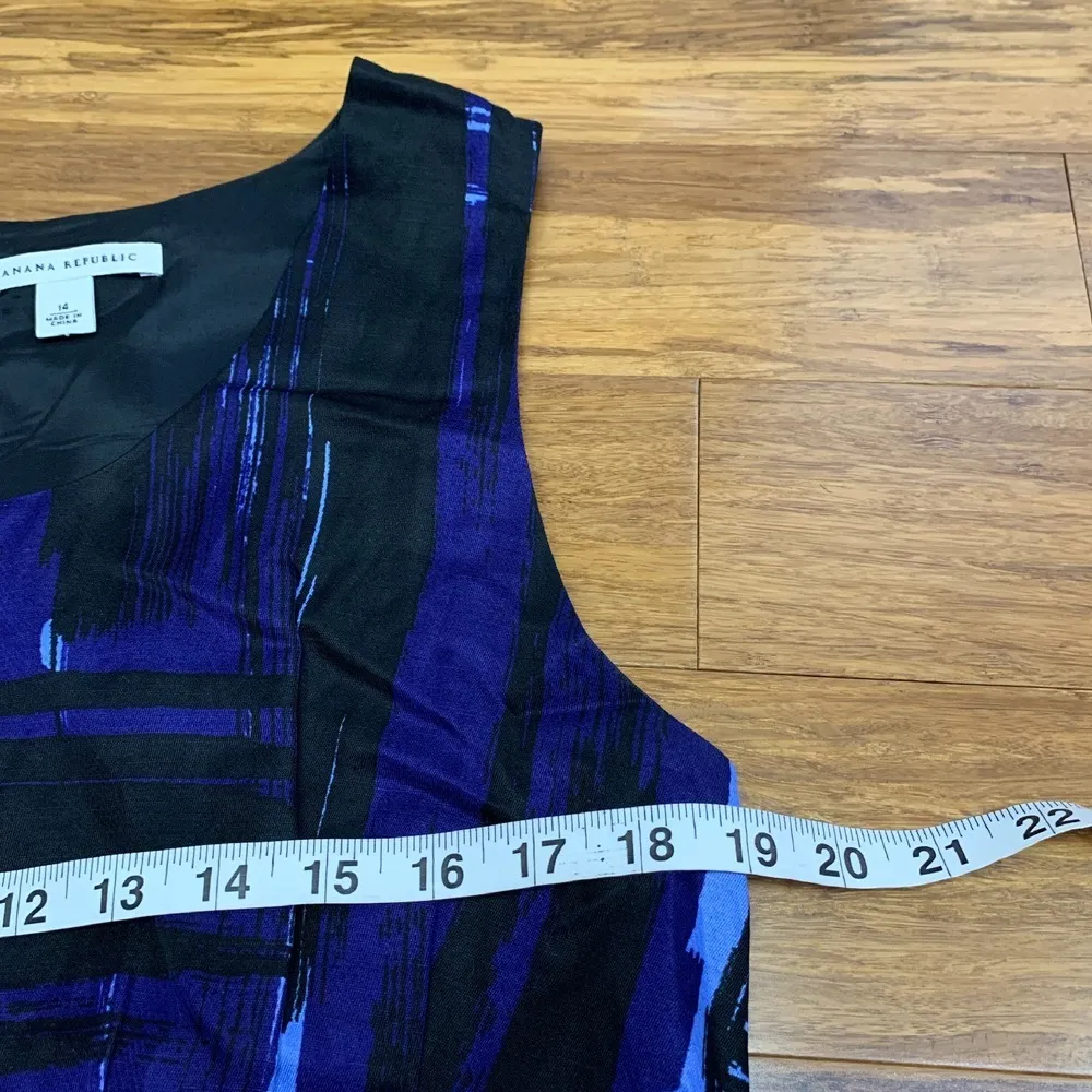 Banana Republic Dress Womens 14 Blue Abstract Print Sleeveless Pockets Fit Flare - Image 8