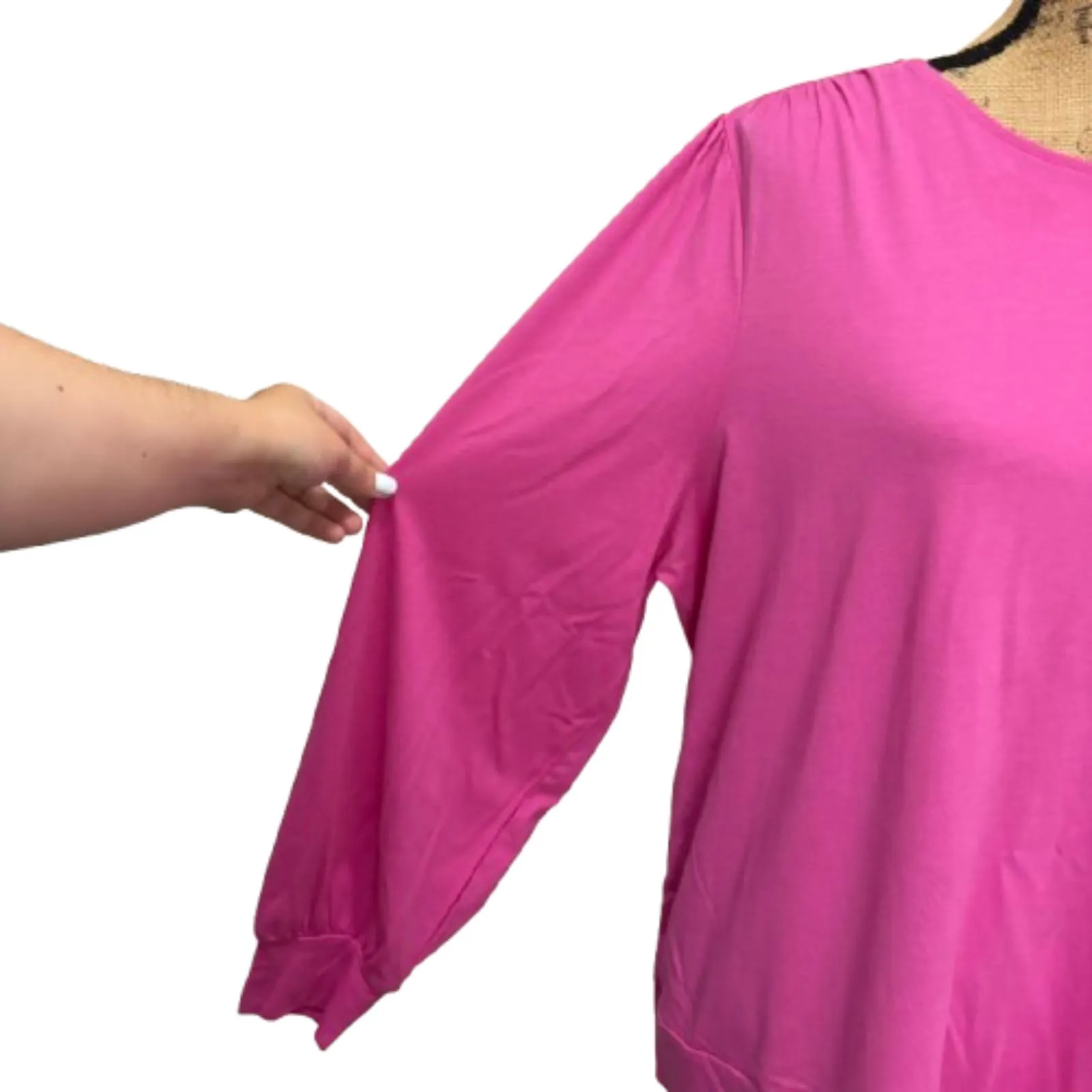 Crown & Ivy Pink Balloon Sleeve‎ Tee Shirt Southern Cotton Modal Plus Size 2X - Image 2