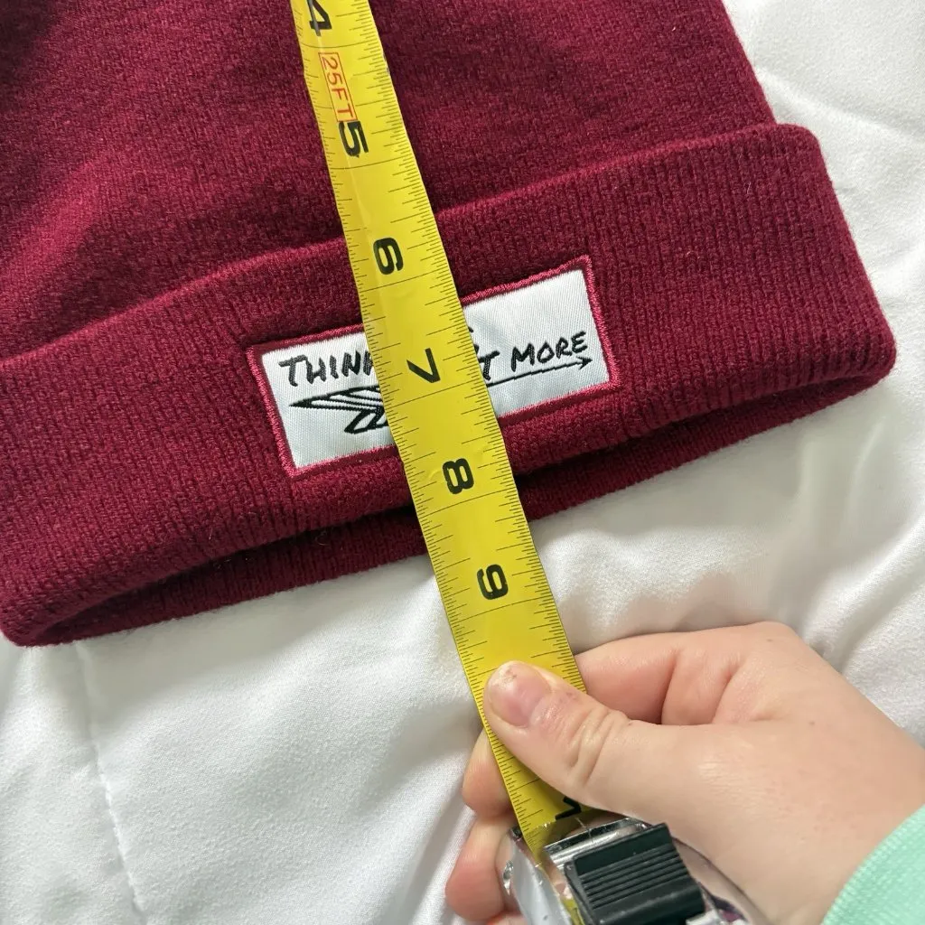 Think Less Act More Beanie Hat Winter Fall Unisex Red White Acrylic - Image 3