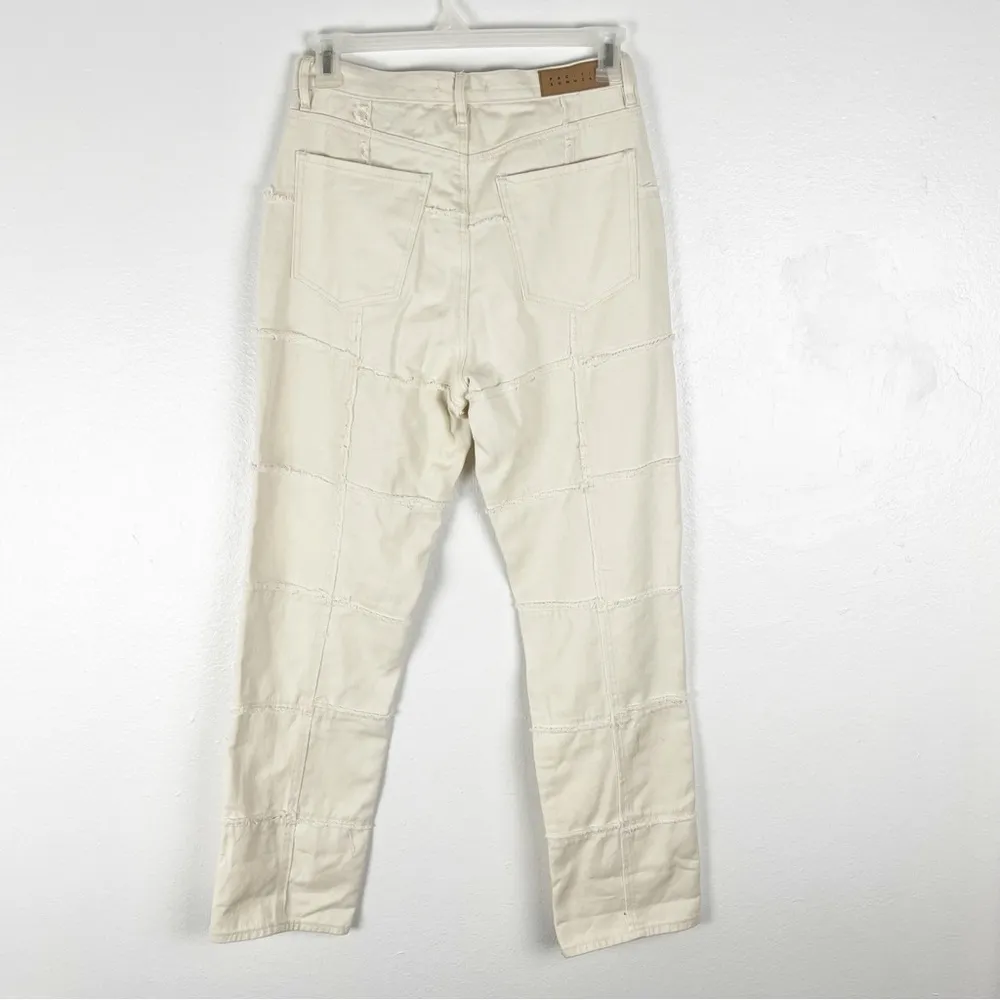 PACSUN Pacific Sunwear Fray Panel Details High Rise Cream Dad Jeans, Size 28 - Image 2