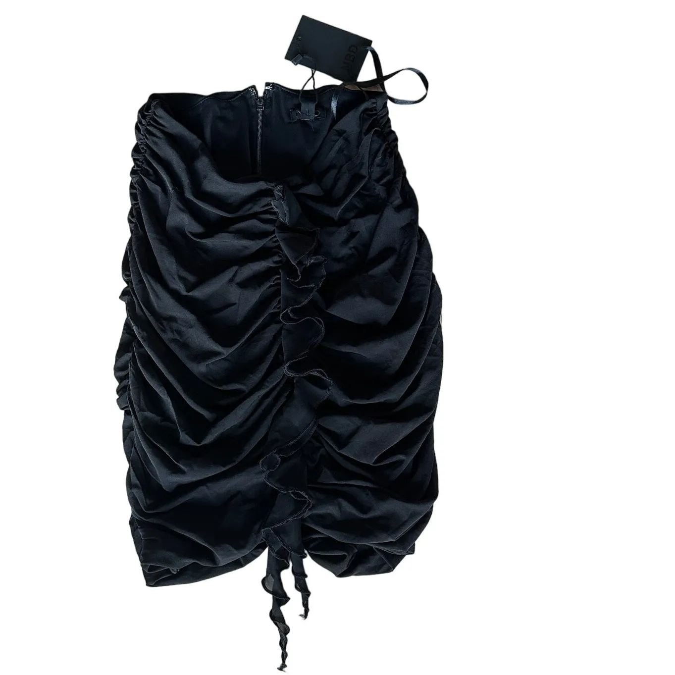 NBD Black Ruched Mini Skirt  XS Club Low Rise Bodycon Revolve Designer $158 NEW - Image 5