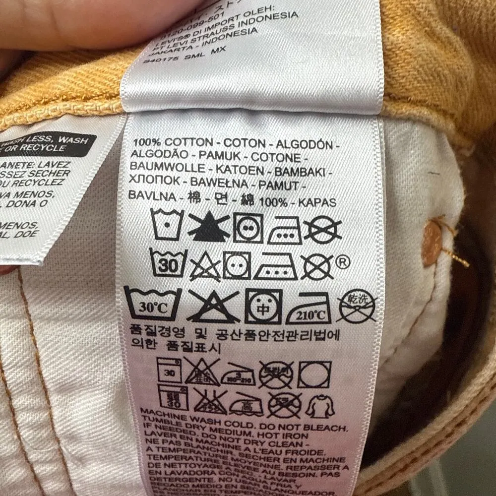 Levi's 501 XX Original Fit High-Rise Shorts Size 34 Gold Yellow Raw Hem 5-Pocket - Image 7