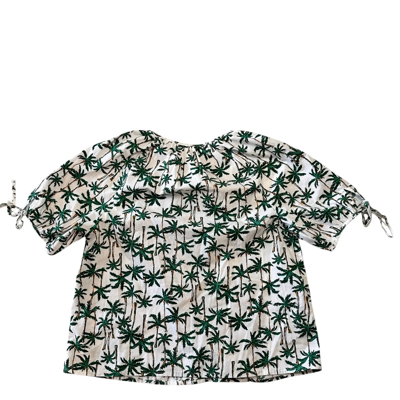 JCREW Palm Trees Tropical Printed Cotton Button Down Puff Sleeve Top Size Medium - Image 5