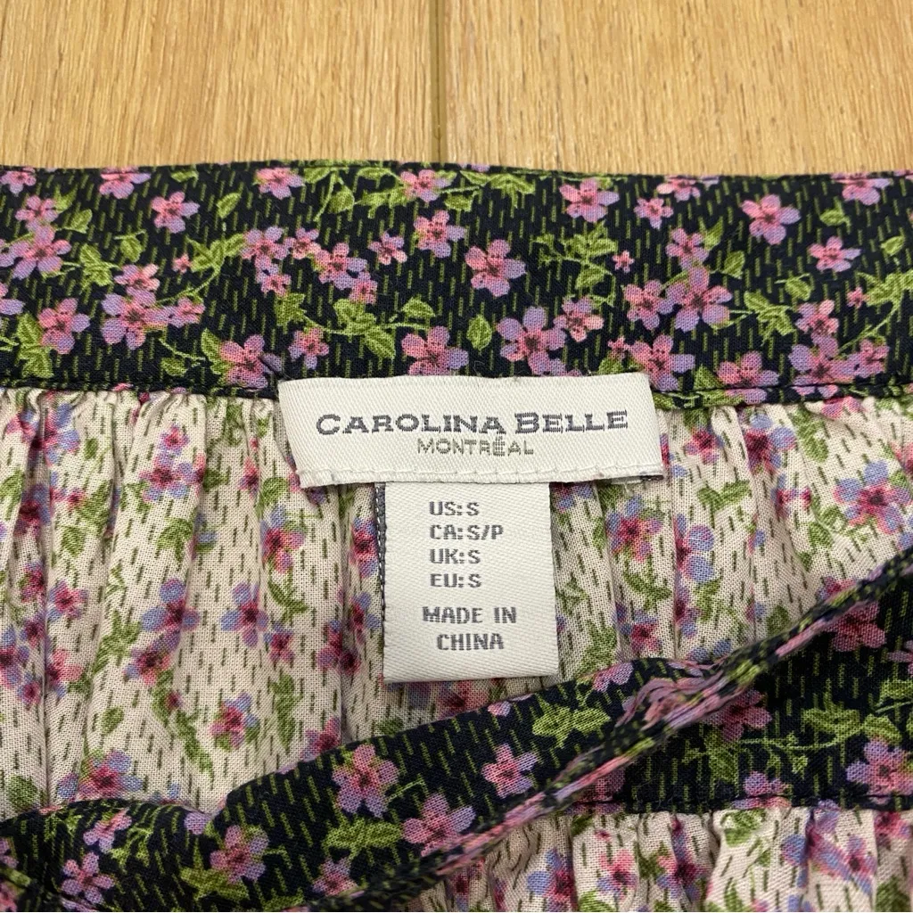 🌟CAROLINA BELLE🌟 FLORAL PRINT RUFFLE DETAIL COTTON BLOUSE PURPLE SZ S - Image 2