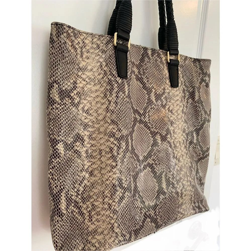 Margot Genuine Leather Snakeskin Pattern Large Tote bag Gray - Image 2