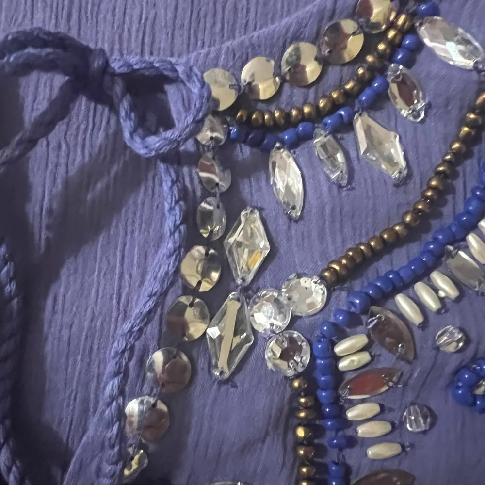 OSO Casuals Beaded Top Size Large Ombré Purple Blue Metals Gems Pool Coverup L8 - Image 4