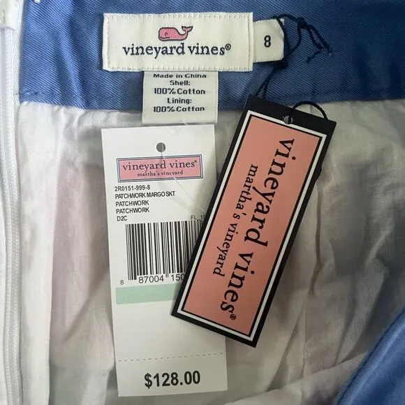 Vineyard Vines Margo Skirt Patchwork Seersucker Logo Cotton NWT Size 8‎ - Image 3