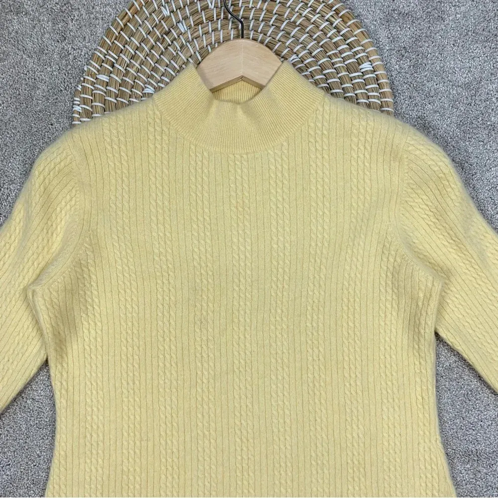 Investments 100% Cashmere Pure Fine Sweater Longsleeve Mock Neck in Yellow L - Image 3