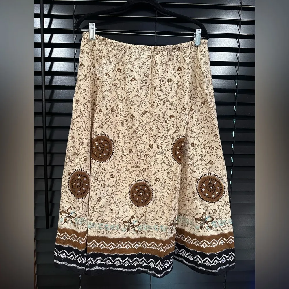 EUC SAGHARBOR Brown Tan Sequined Maxi Boho Festival Skirt Size M - Image 3