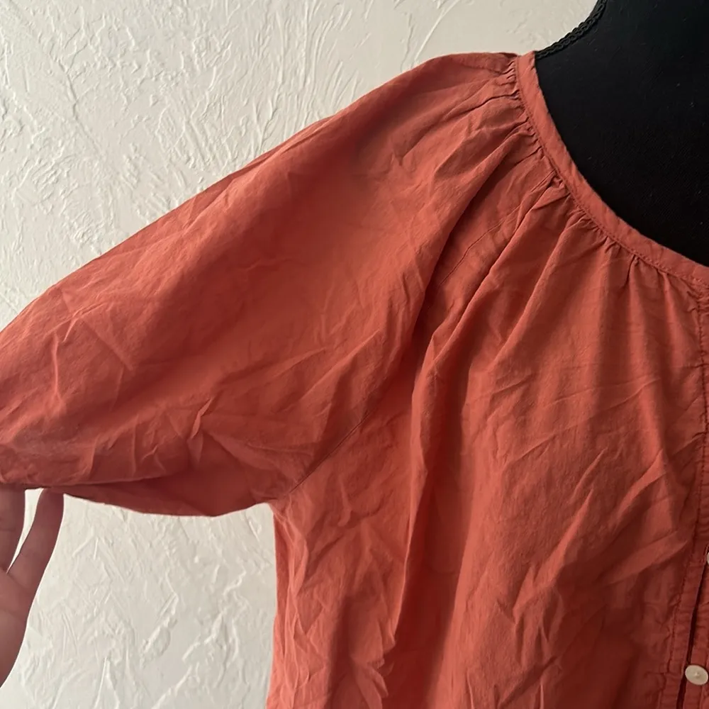 Coral pink button up peasant blouse w/ puff sleeves - Image 2