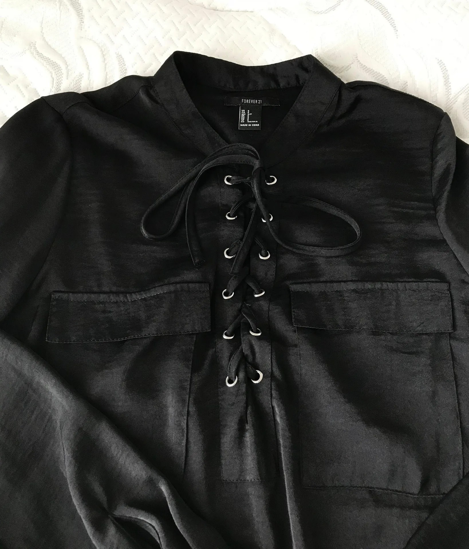 Black Lace Up Long Sleeve Shirt - Image 2