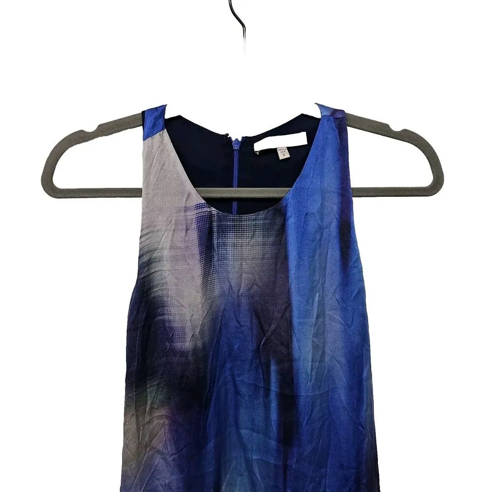 Lavender Brown Silk Watercolor Abstract Mini Dress Pockets Racerback Size S - Image 5