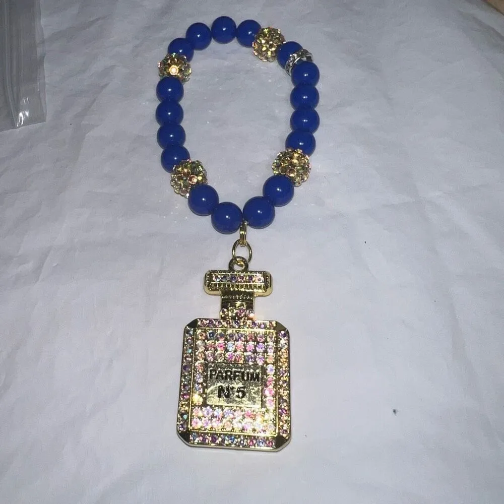 Gold Tone and Aurora Borealis Crystal Perfume Bottle And Blue Bead Fashion Brace - Image 4