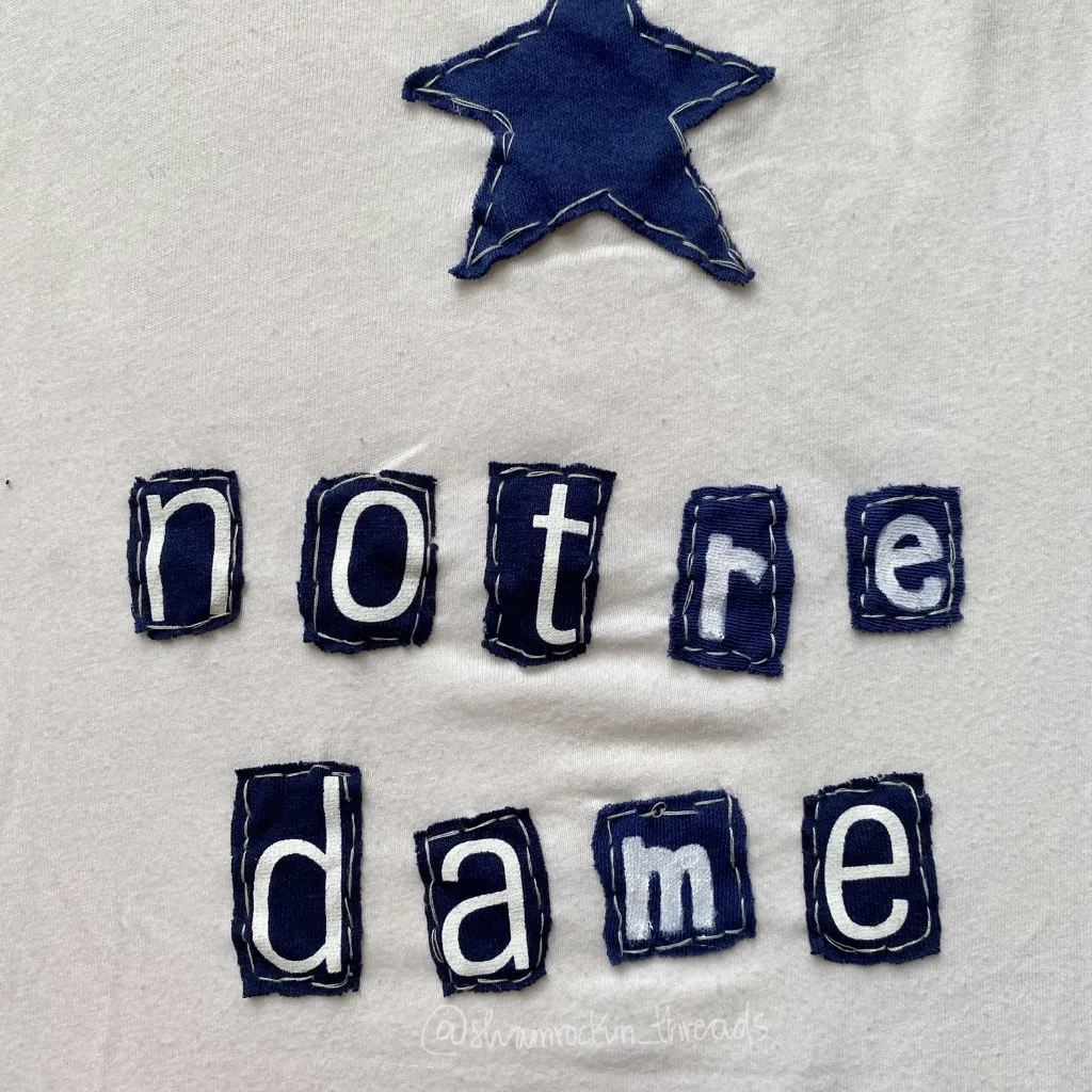 University of Notre Dame white and navy blue scrapbook letter patchwork top - Image 3