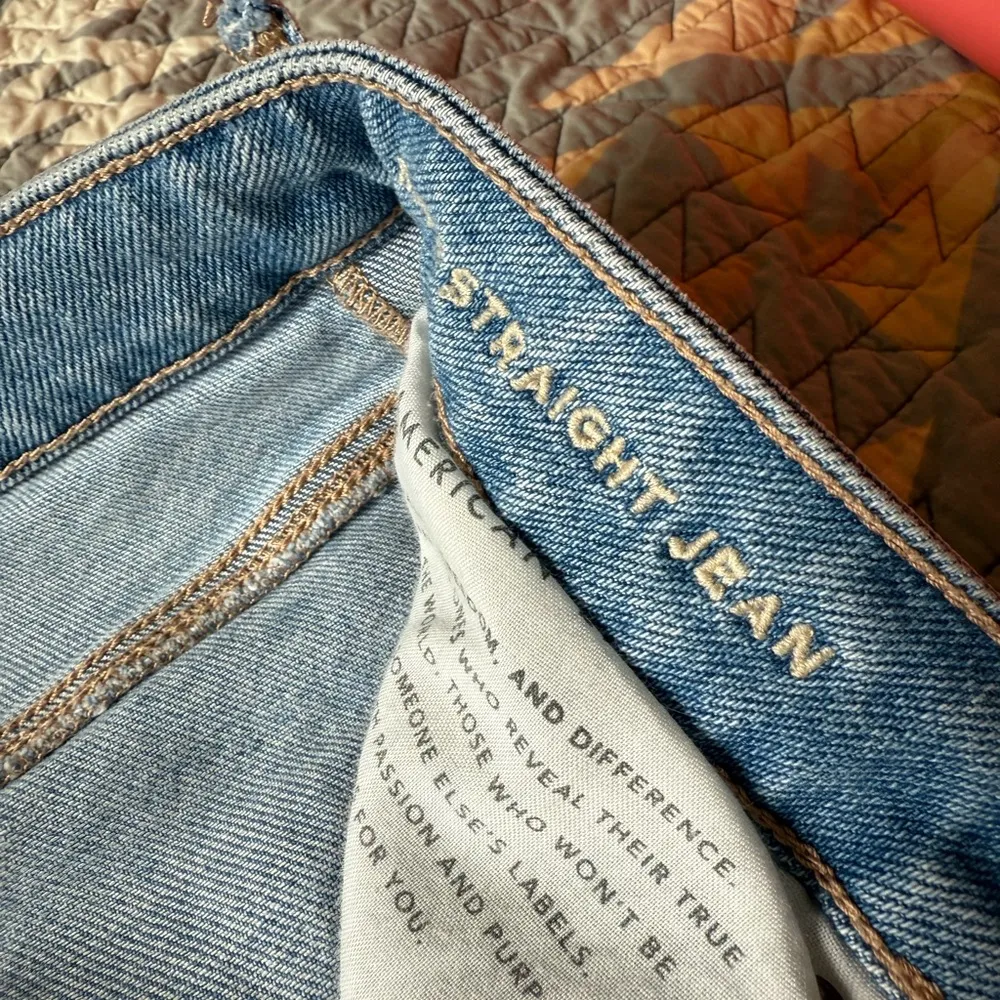 American Eagle Outfitters Light Blue Distressed Straight Leg Pants - Image 2