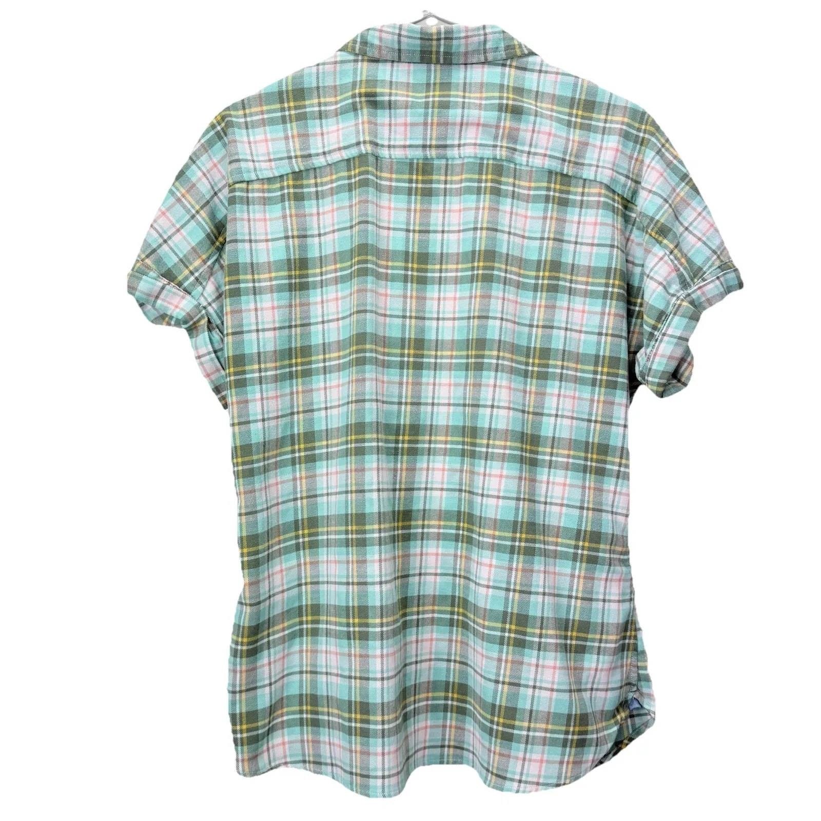 LL Bean Colorful Plaid Short Sleeve All Season Flannel Button‎ Up Shirt MEDIUM - Image 6