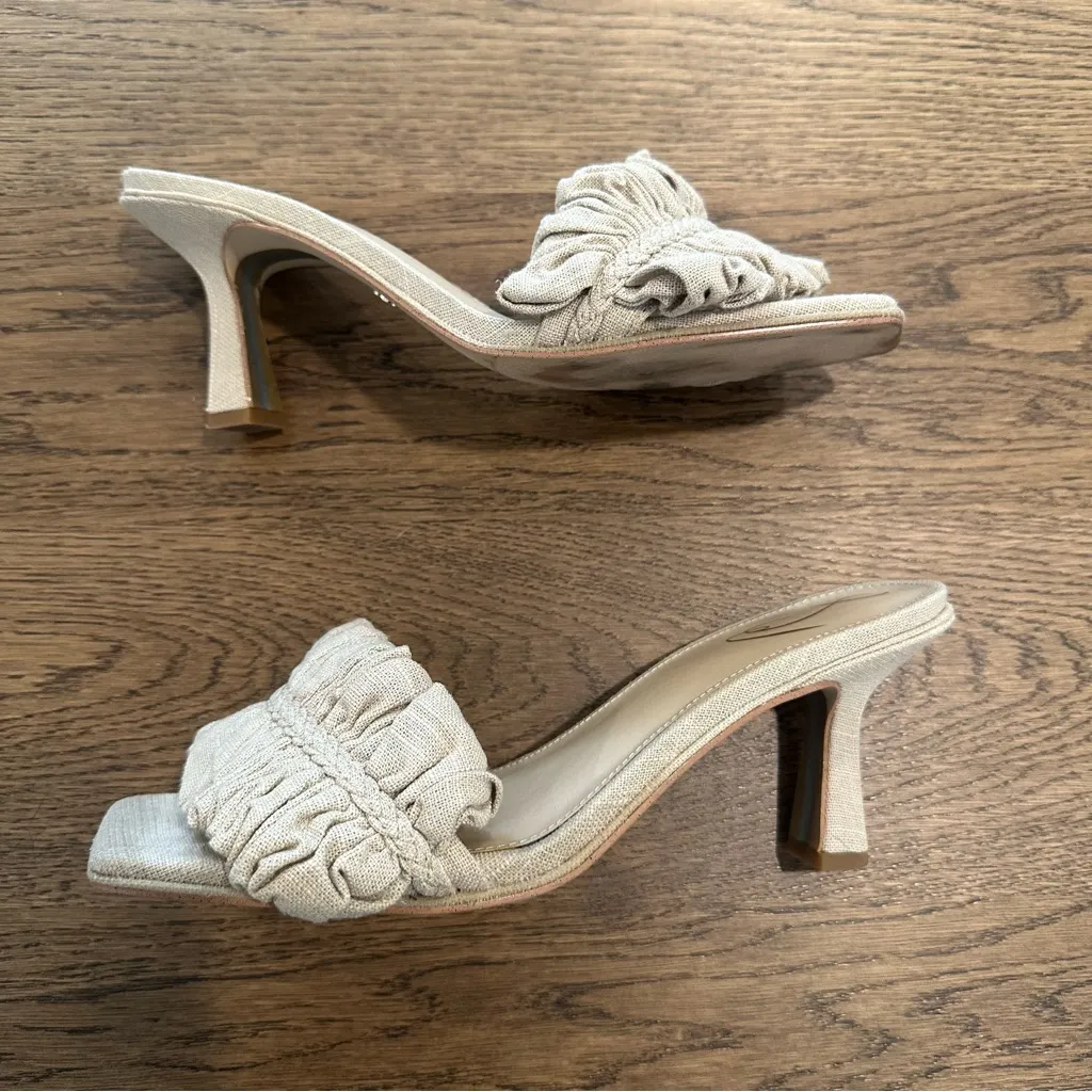 Sam Edelman Kady Beige Fabric Ruched Mule Heels Size 9.5 - Image 5