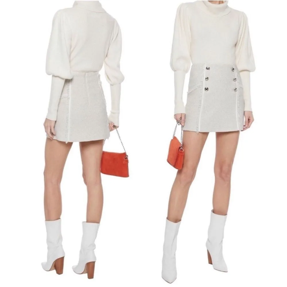 Veronica Beard Starck skirt ivory silver tweed fringe mini skirt size 10 - Image 2