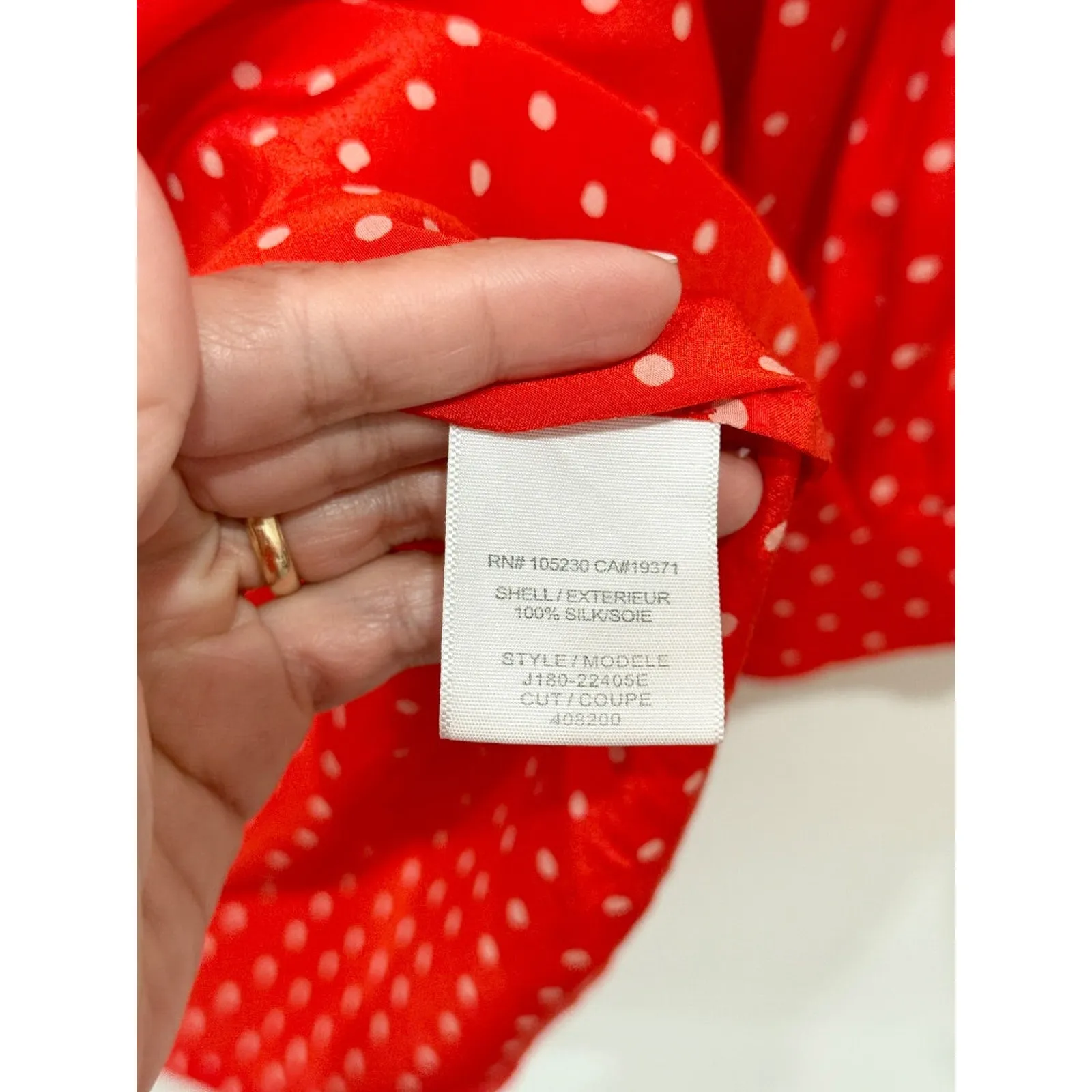 Joie 100% Silk Polka Dot Long Sleeve V-Neck Blouse Top Red/White Women's Size XS - Image 4