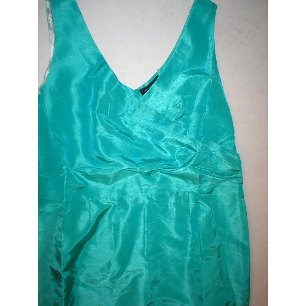 New Womens Ashley Stewart Dress 18 Faux Wrap Green Sheen Sleeveless Metallic - Image 9