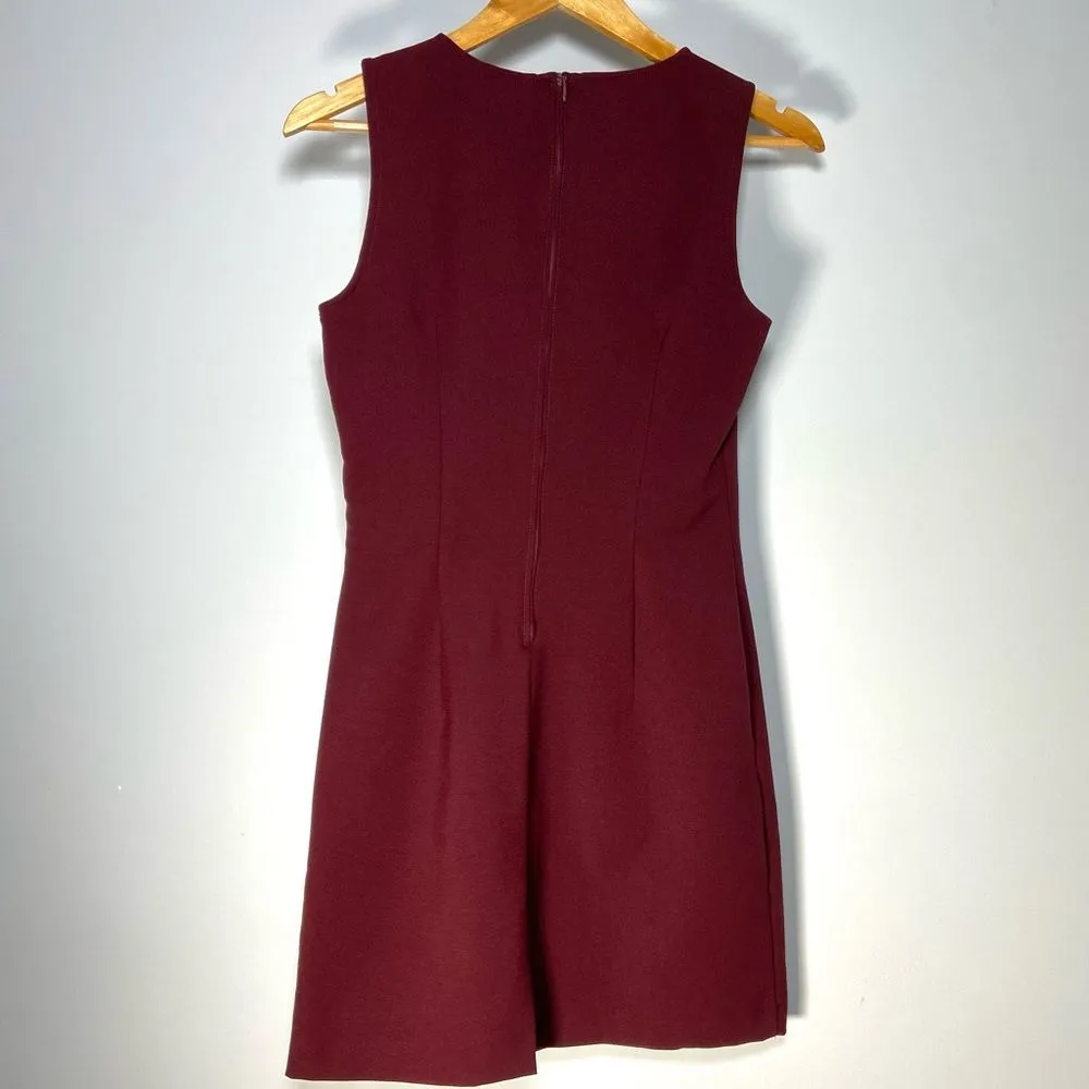 Burgundy Red Cocktail Mini Dress Slim Sleeveless Romantic Chic Evening Date S - Image 5