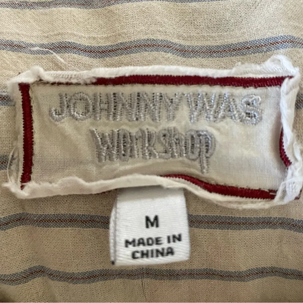 JOHNNY WAS embroidered floral striped long sleeve button up blouse tunic size M - Image 10