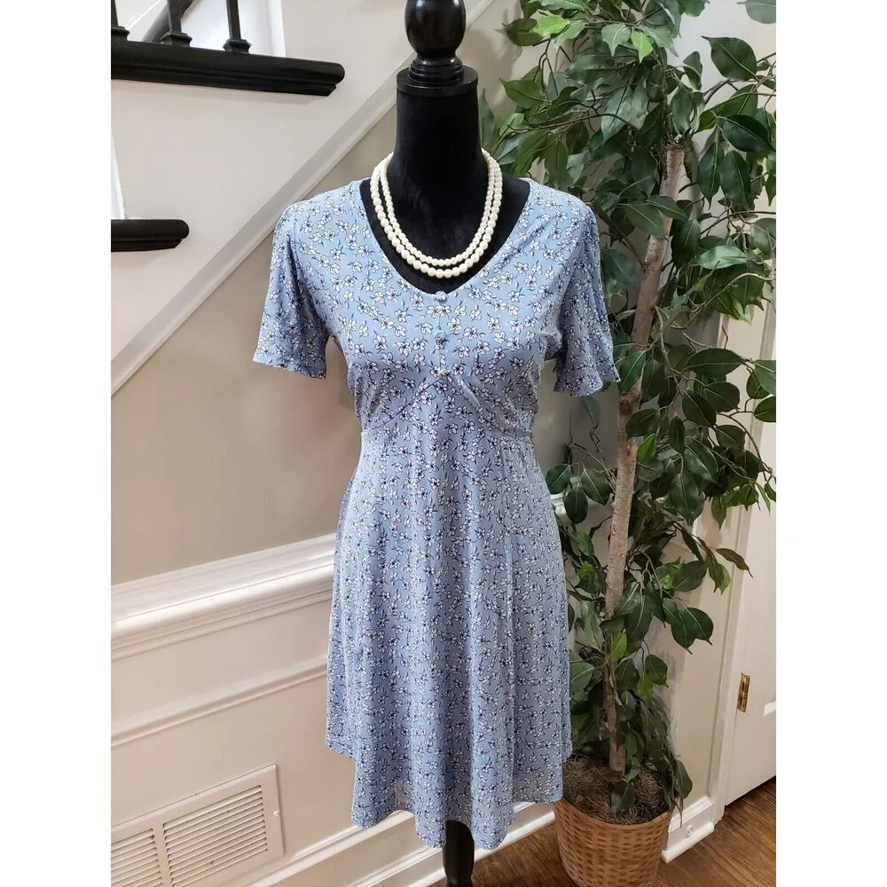 Siren Lily Women's Blue Floral Polyester V-Neck Short Sleeve Knee Length Dress M - Image 15