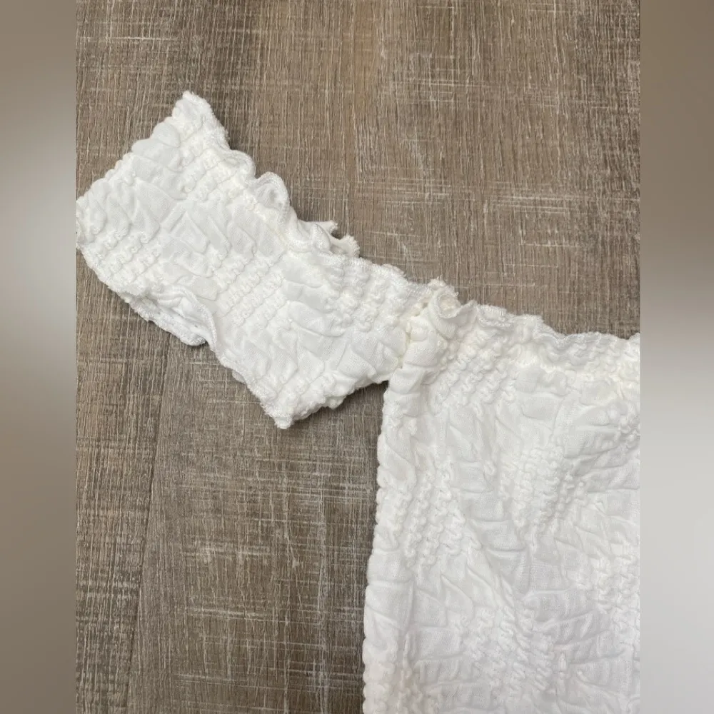 Urban Outfitters UO Rave Smocked Off-The-Shoulder Top White Medium Boho Western - Image 4