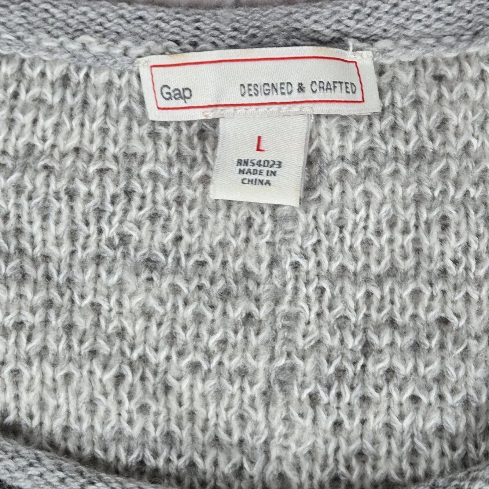 Gap Women Oatmeal Heather Grey Wool Blend Stripe Knit Sweater Long Sleeve Size L - Image 3