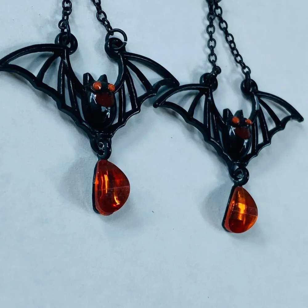 Halloween Bat Earrings Dangle Drop Pierced Hook Bead Accent Whimsical Party Black - Image 8