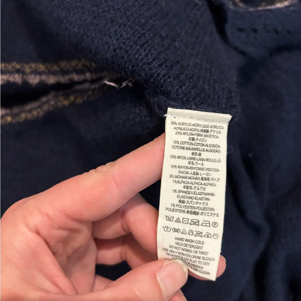 Free People Craft Time Navy Boho split bell sleeve Sweater size Small - Image 6