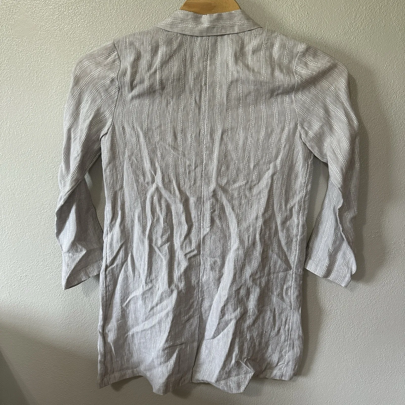 J Jill‎ Longline Blazer Size Small Gray Striped Linen Relaxed Lagenlook Jacket - Image 4