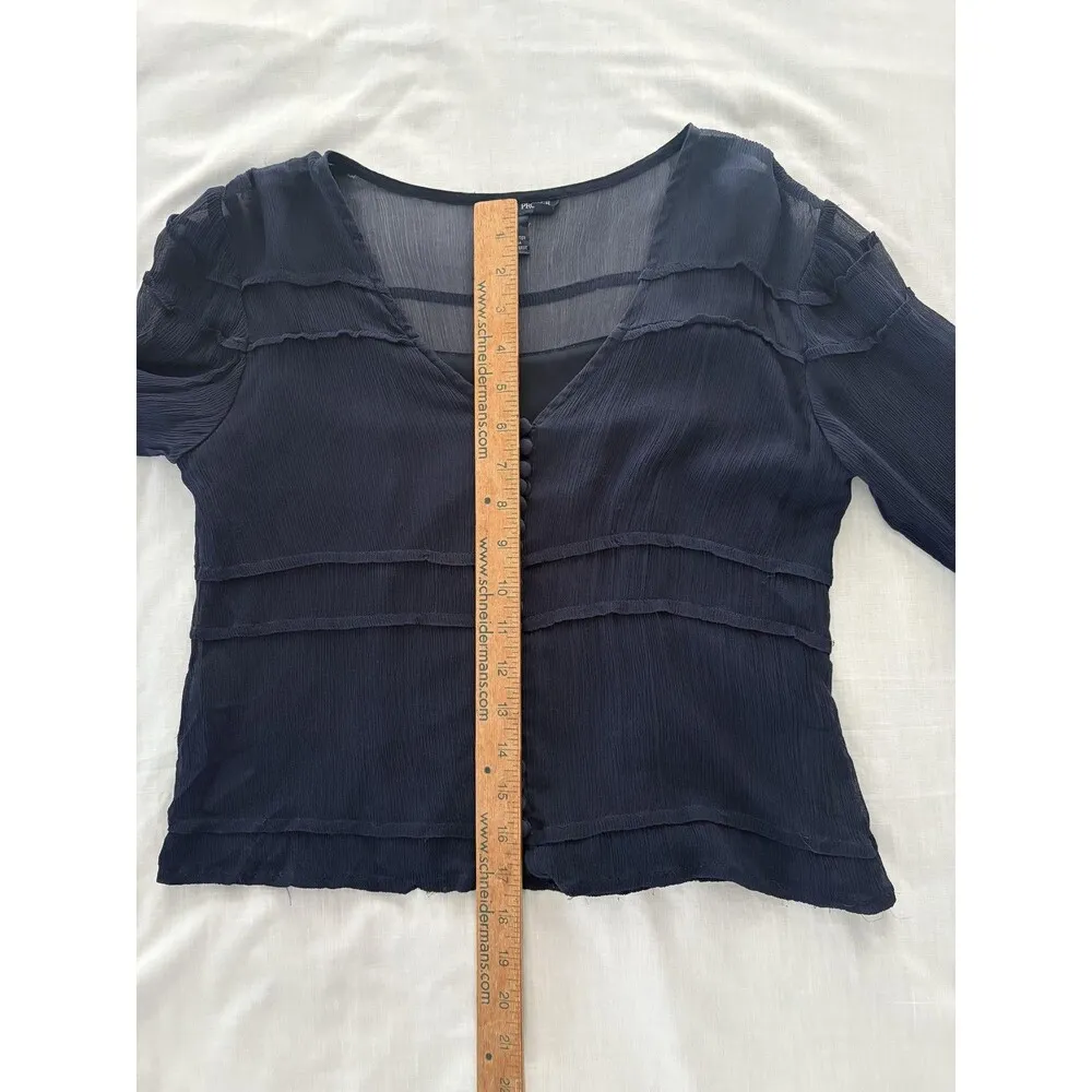 Boston Proper Blouse Womens 4 Navy Blue Silk Sheer Button Front Whimsy Luxury - Image 11