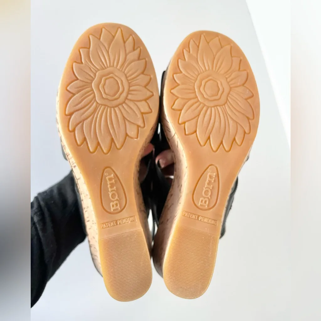 Born Alaina Wedge Sandals black leather 8 NEW - Image 8