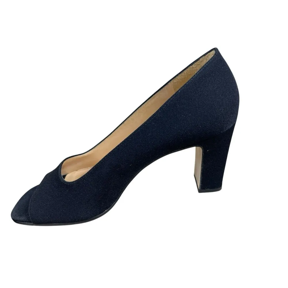 Nine West 90s Black Open Toe Leather Sole Kalyn Block Heel Shoes 7.5 M - Image 4