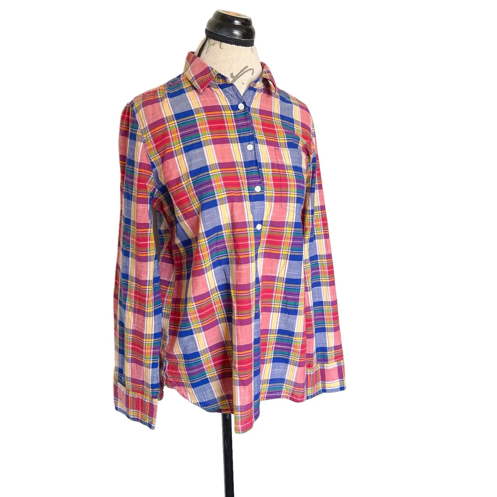 J.CREW Womens Button down Shirt Sz Medium Boy fit Plaid Preppy Western Bohemian - Image 3