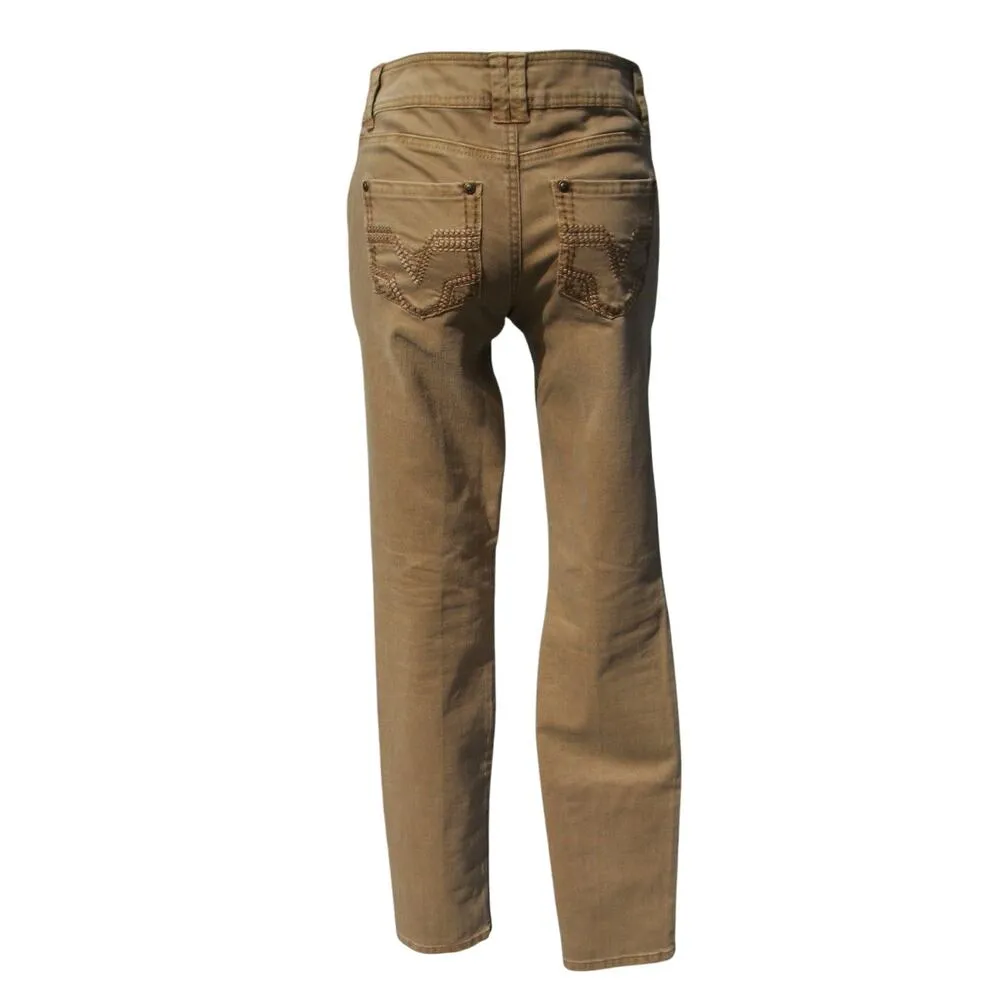 Cache Rhinestone Stud Embellished Tan Jean Pant Straight Leg Stretch NWT $138 - Image 3