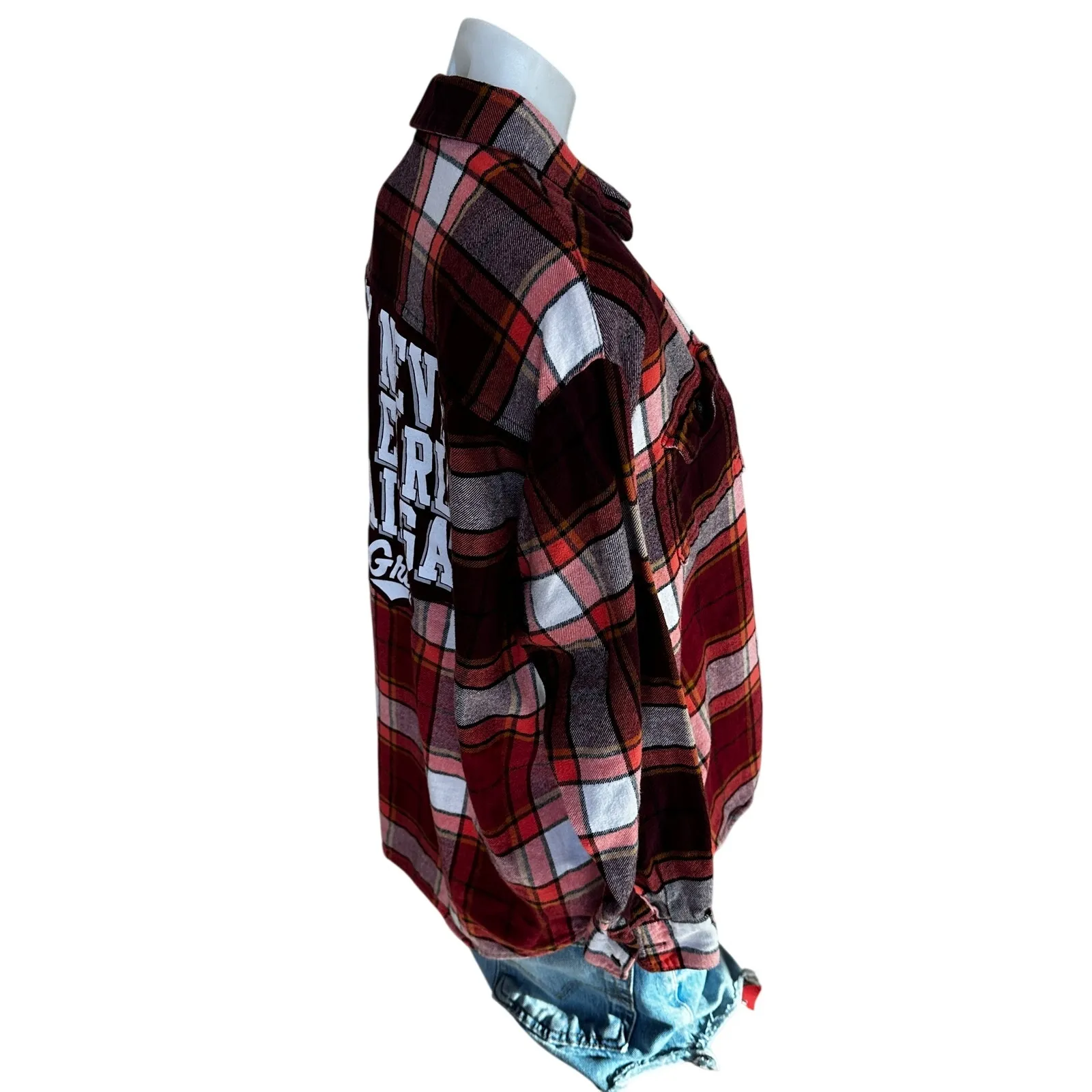 University of Montana Grizzlies Plaid Flannel Shirt LARGE Oversize Football Griz Red - Image 3