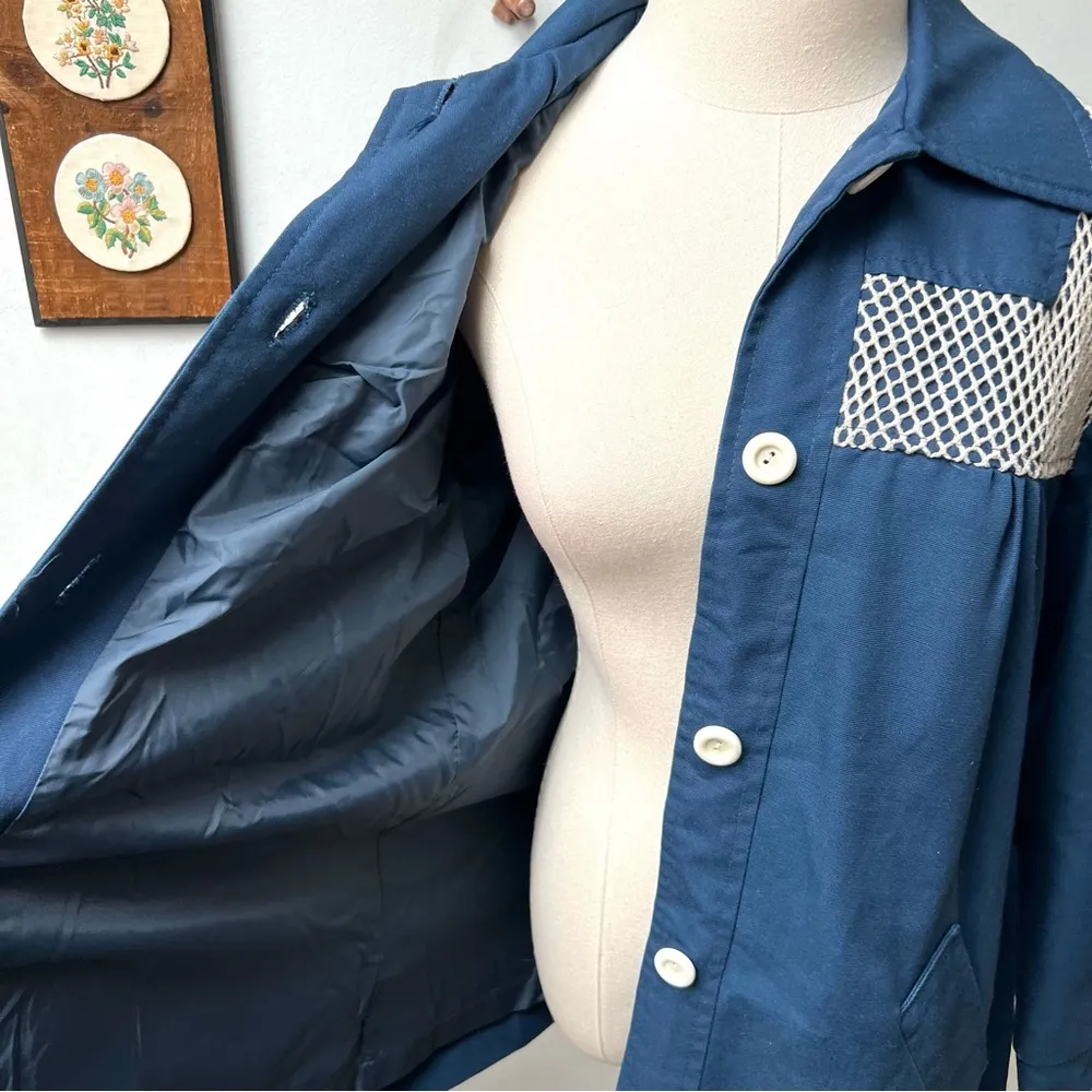 1960s Lightweight Blue Retro Belted Jacket Size M - Image 7