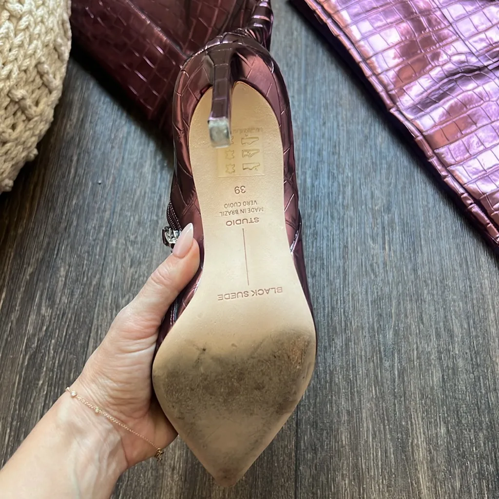 Black Suede Studio Tory Boot in Pink Metallic Size 8 - Image 6