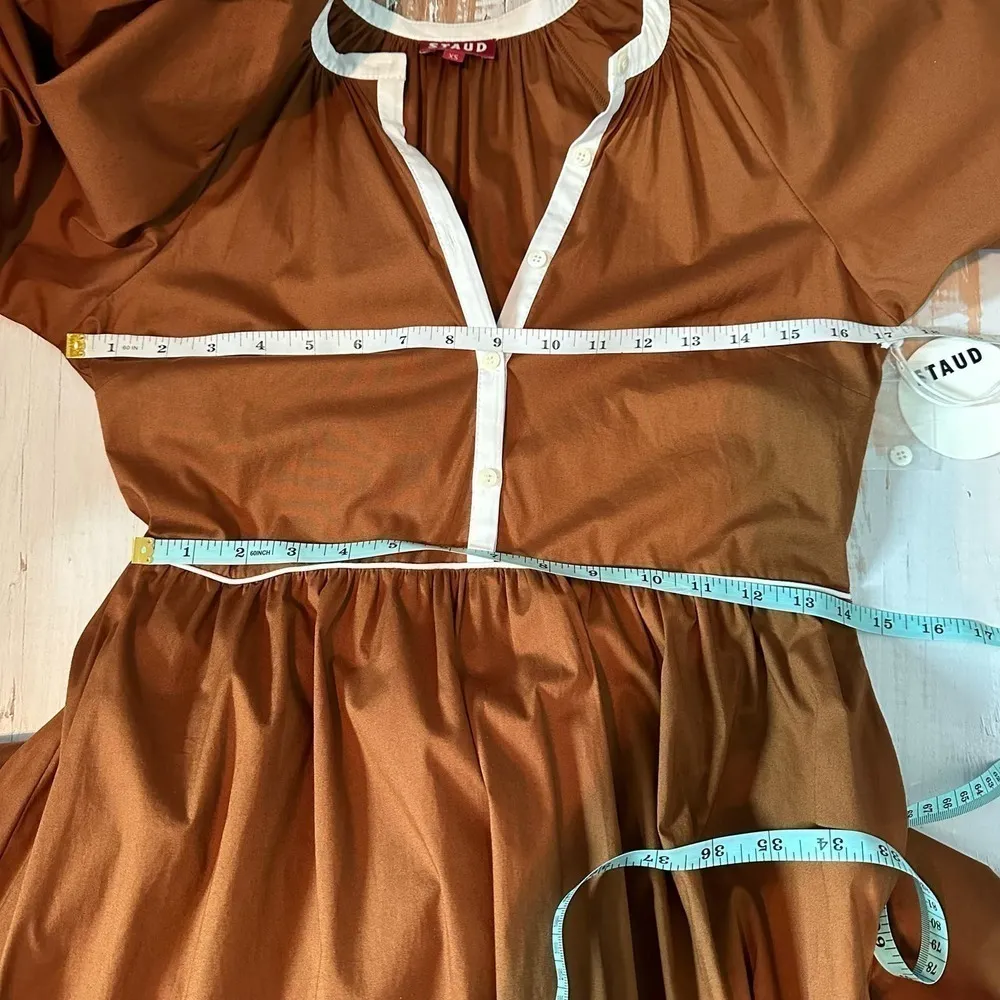 Staud Demi Tiered Cotton Blend Poplin Maxi Dress Tan White Size XS - Image 7