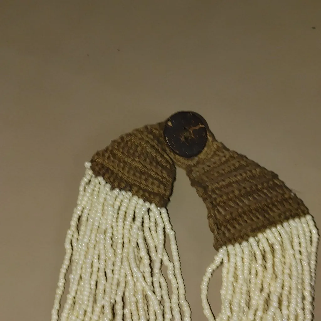 Ivory Beaded Necklace Vintage 27 Strand Handmade Crochet Closure Boho Statement - Image 10