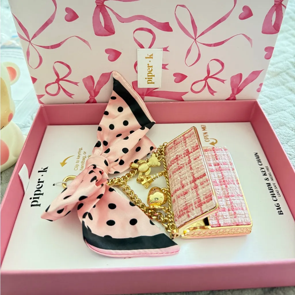 Piper K Pink Bow Bag Charm Keychain - Image 3
