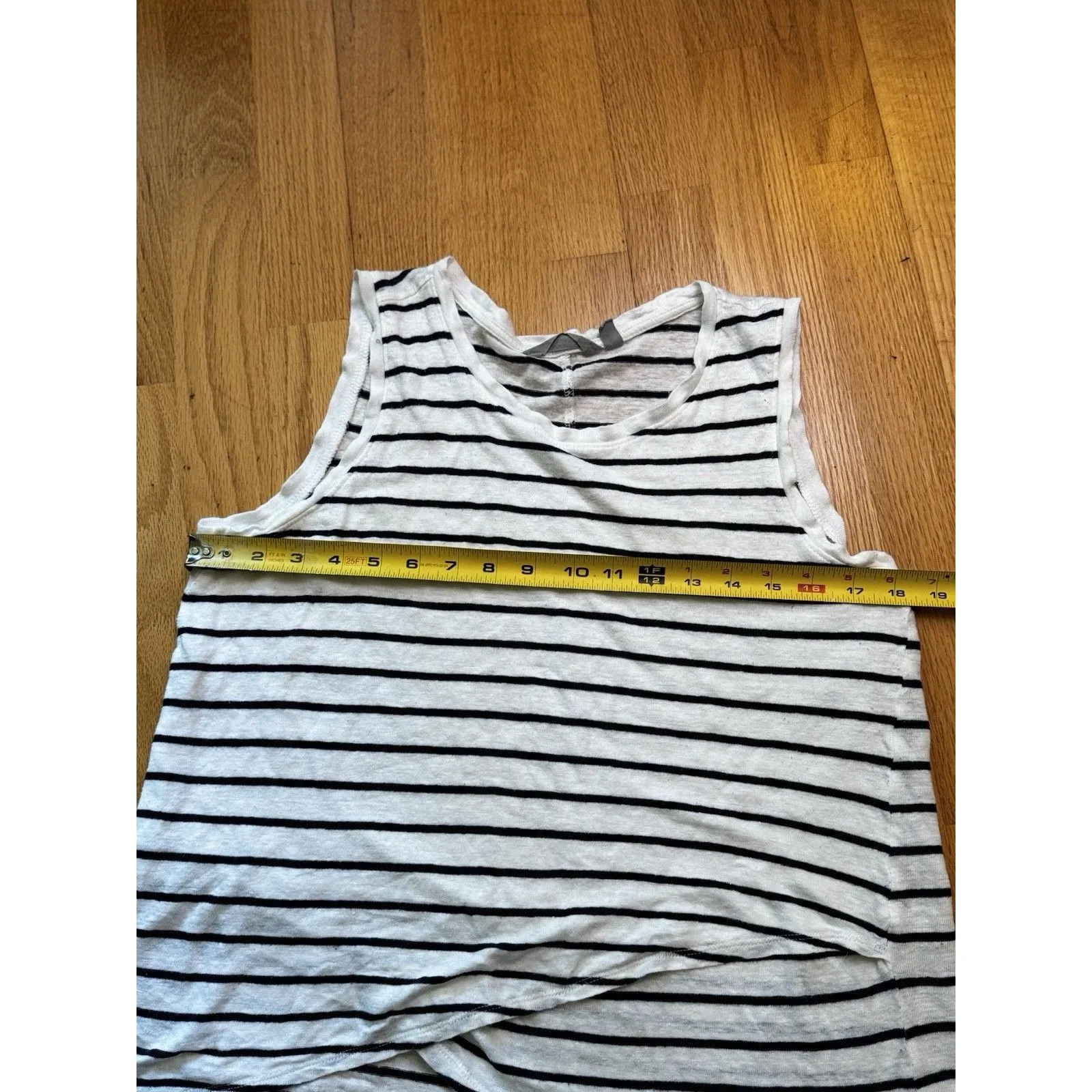 Athleta Women’s 100% Linen Striped Sleeveless Tank Top Tulip Hem Black White M - Image 7